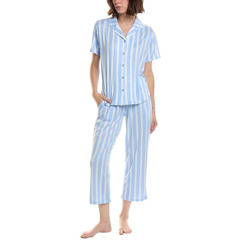 Flora By Flora Nikrooz Womens  2Pc Printed Knit Notch Collar Pajama Set, Blue